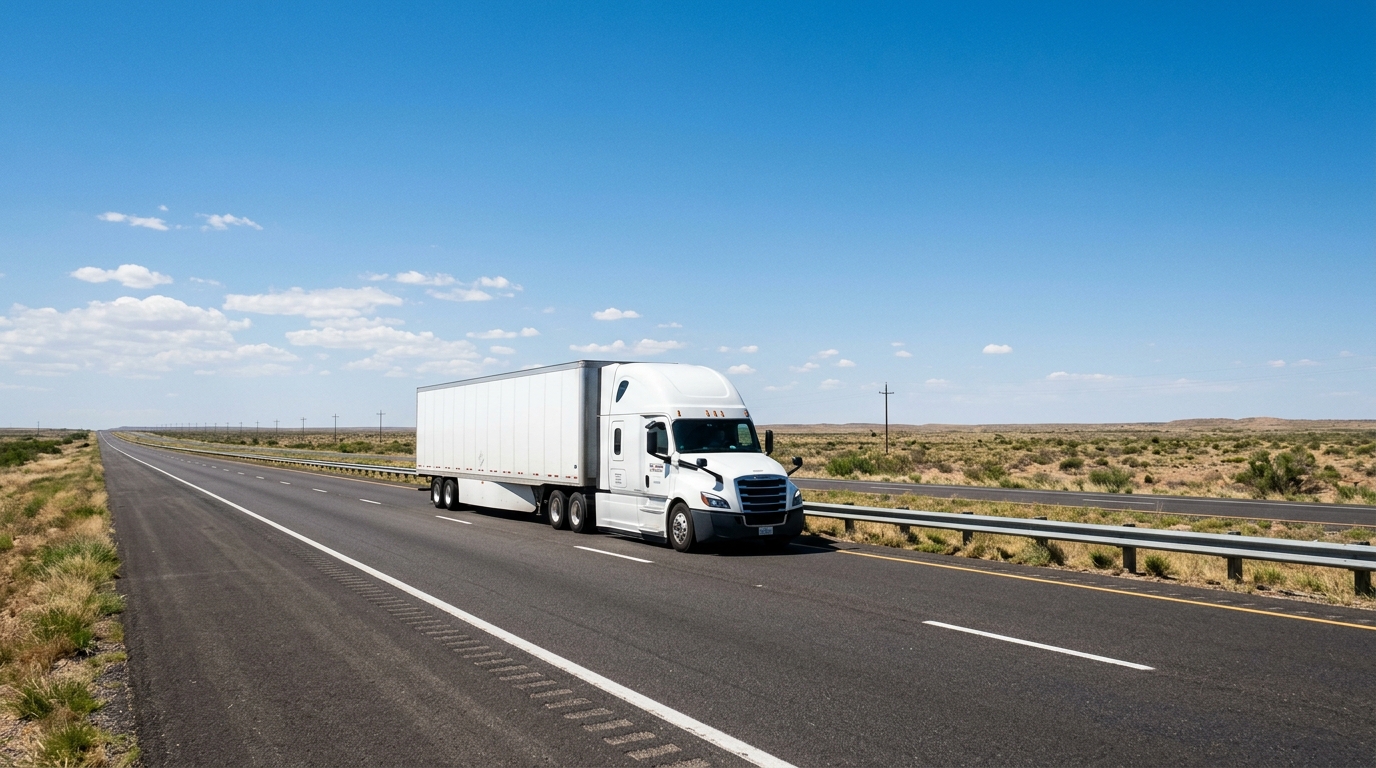 Semi truck on Texas highway with open road ahead